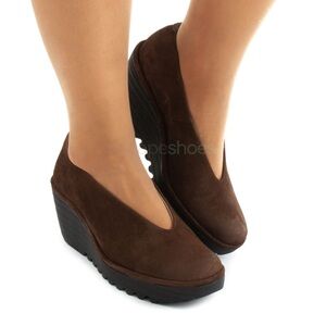 Fly London | Women’s Dark Brown Suede Yaz Ballerina Wedge Pump Euro Sz 39 US 8.5